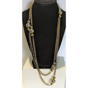 Station Necklace Gold Tone with Gold Tone Beads